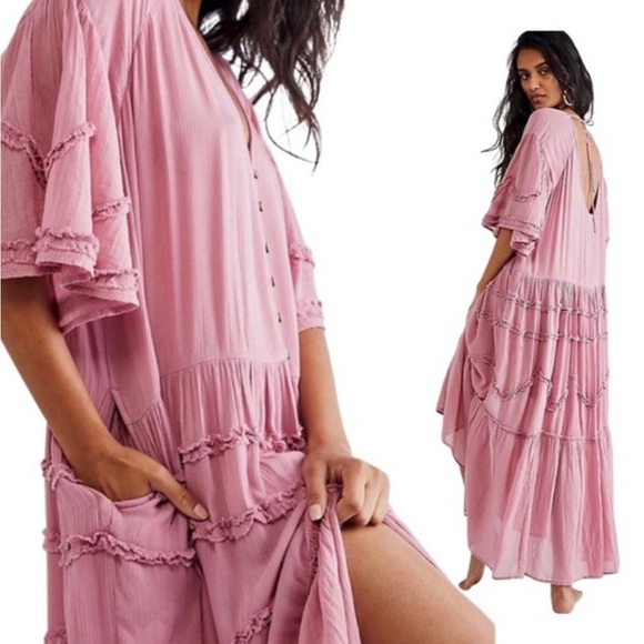 NWOT Free People Orianna Maxi Dress Bubblegum Pink M - Picture 2 of 13